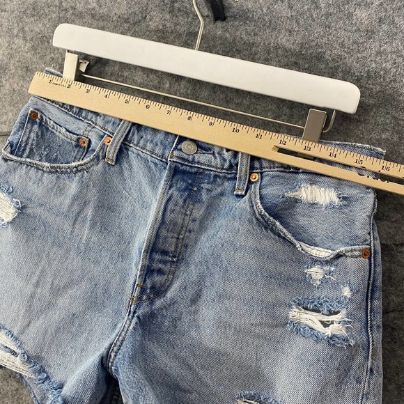 Levis Wedgie Short 31 Light Blue Denim High Rise Distressed Jean Cutoff - Picture 8 of 16